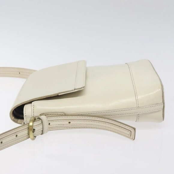 BURBERRY Shoulder Bag Leather White Auth